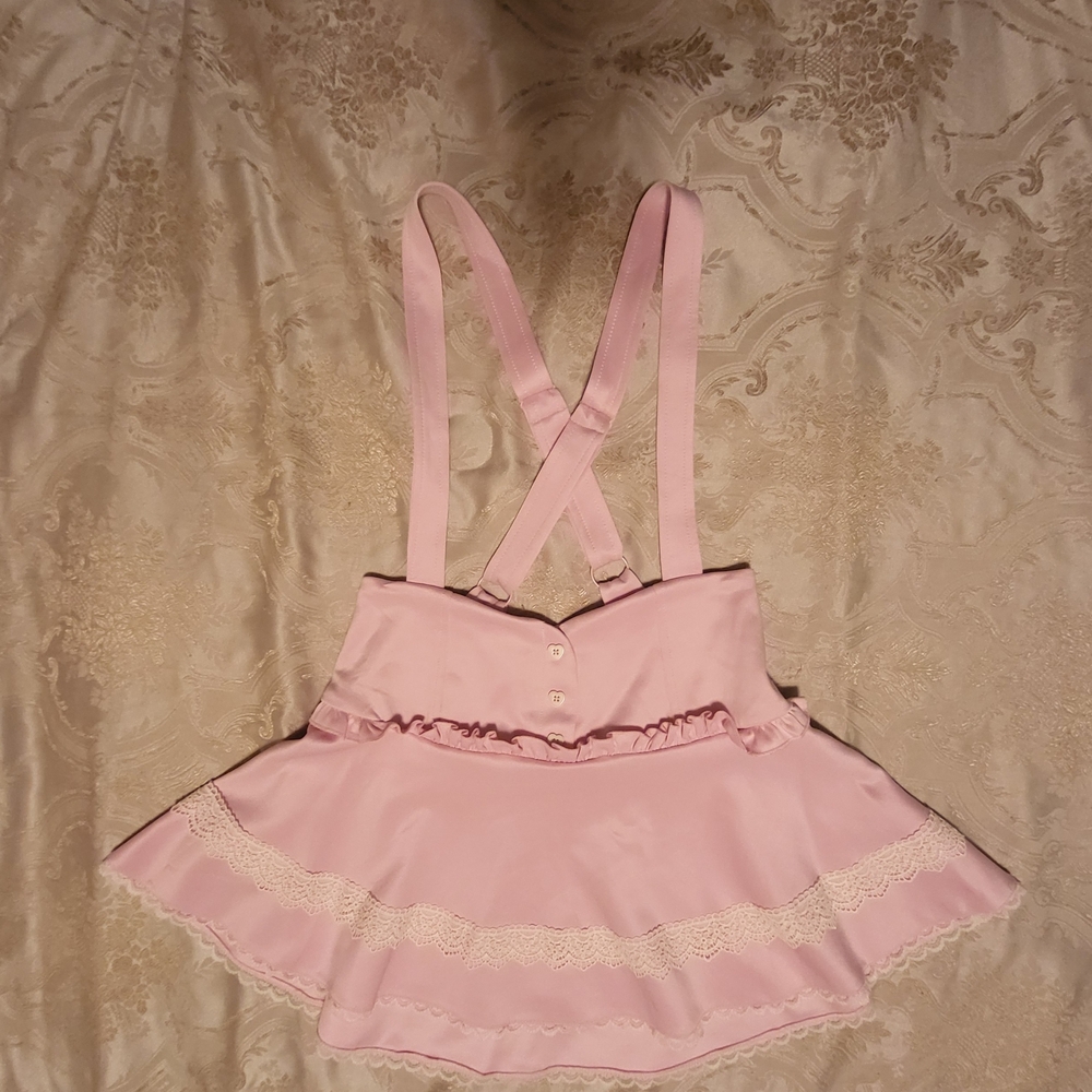 Pink Lace Trimmed Women's Suspender Skirt